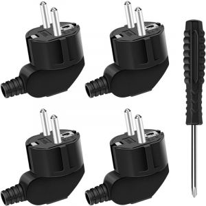 4PCS 250V 16A Prise Electrique Male et 1 Tournevis,Prise Male Etanche Exterieur,Fiche Coudée Fiches Electrique de Mise à la Terre,Appareils