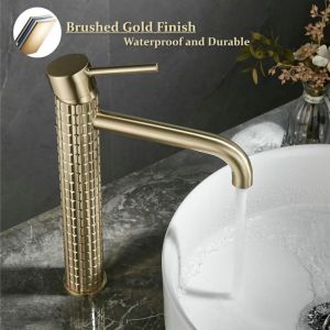 Robinet Salle Bain Or Brossé - Mitigeur Lavabo Haut Robinet Lavabo Doré - Robinetterie Vasque à Poser en Laiton