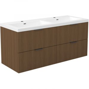 Ocean Meuble de Salle de Bain 120cm Noyer avec 4 Tiroirs + vasque Pierre Reconstitu&eacute;e
