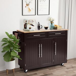 Desserte Cuisine Buffet à roulettes avec 3 Portes, 2 Tiroirs et 6 Compartiments, Ilôt Central Cuisine avec Roues, Porte-Serviettes et Porte-Outils