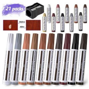 21 pcs Stylos de retouche de Meubles Marqueur feutré Multi-usages Kit de réparation de Meubles pour teintures, égratignures, planchers de bois,