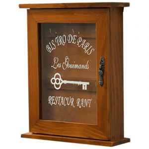 Bo&icirc;te &agrave; Cl&eacute;s en Bois, Armoire &agrave; Cl&eacute;s Murale R&eacute;tro avec Porte Magn&eacute;tique, Rangement en Bois Solide