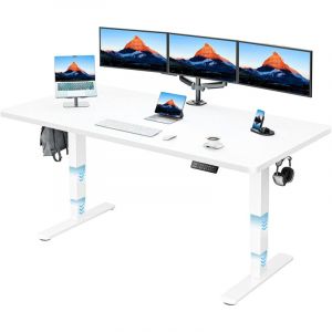 Bureau r&eacute;glable en hauteur 160 x 80 cm, plateau complet, bureau &eacute;lectrique r&eacute;glable en hauteur de 60 &agrave; 125 cm, pi&egrave;tement &agrave; 3 niveaux supportant