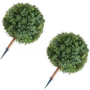 Mophorn Boule Topiaire Artificielle Ext&eacute;rieure avec Piquet, 686 mm, Lot de 2, Plantes Synth&eacute;tiques, Arbustes et Buissons D&eacute;coratifs pour Usage