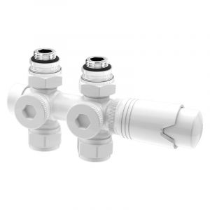 Meykoers Kit soupape thermostatique pour radiateur, Blanc vannes de radiateur pour raccordement bitube, Raccord filet&eacute; G 1/2"