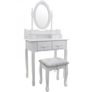 Coiffeuse blanche - avec miroir et tabouret - bois - 75x40x147 cm