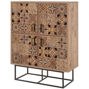 Bahut 4 portes bois clair impression et m&eacute;tal noir Quantum 93cm