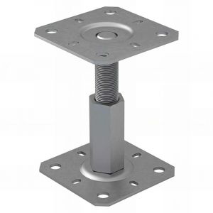 Embase pied de poteau réglable - Platine 130x130mm - M20 - Acier galvanisé à chaud - Ht de 100 à 150 mm - Fabrication Europe