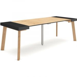 Skraut Home - Table console extensible, Console meuble, 220, Pour 10 personnes, Pieds en bois, Style moderne, Noir et chêne