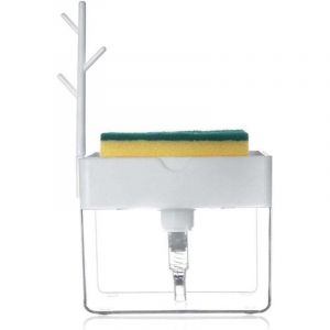 Distributeur de savon 2 en 1, distributeur de savon liquide, distributeur de d&eacute;tergent, avec porte-&eacute;ponge