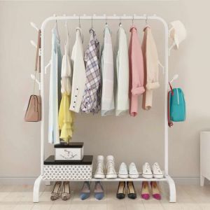 Porte-Manteau Portant-vêtements Penderie pour Chambre, 110x150x40 cm, Robuste, en Métal, avec Support pour à Chaussures, des Cintres Chemises, des