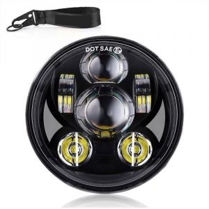 Phare de moto 12V rond LED lampe frontale, 2 modes d'&eacute;clairage, adapt&eacute; pour 5,75 pouces, clignotant r&eacute;tro - Le noir