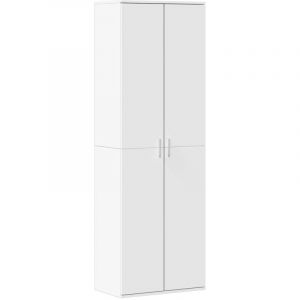 Buffet，Bahut，Meuble de Rangement haut blanc 60x35x180 cm bois d&rsquo;ing&eacute;nierie CFW94617