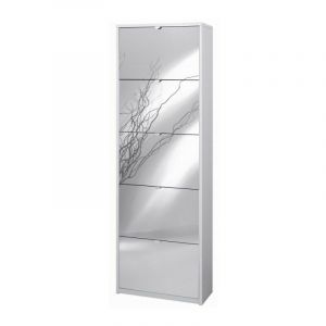 Armoire à chaussures slim peu encombrante avec cinq portes miroir blanc frêne 63x29x h190 cm