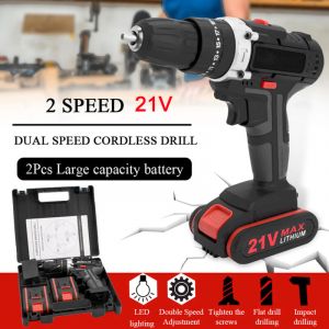 Rosvola - Perceuse Visseuse Sans Fil 21V, Visseuse Devisseuse avec 2batteries & Chargeur, 28N.m Perceuse Percussion, 1450rmp,2Vitesses, led, Perceuse