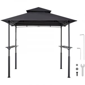 Mophorn Tonnelle de Barbecue 243 x 150 cm, Abri Extérieur Renforcé avec Toit à Deux Niveaux, Structure en Acier Thermolaqué pour Grillades, Fêtes,