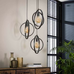 M&s - Suspension 3 lampes cascade 40x40x150 cm en m&eacute;tal gris fonc&eacute; - sybil