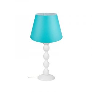 Toscohome - Lampe &agrave; poser avec base blanche et abat-jour en tissu turquoise - laguna H372877