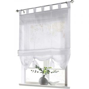 Store bateau 1 pi&egrave;ce avec passants, rideaux, cuisine, transparent, store &agrave; passants, rideaux, voile moderne (blanc, LxH 60 x 155 cm)
