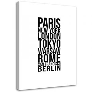 Cadre d&eacute;co Inscription Paris Londres Tokyo 60x90