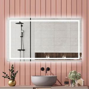 Miroir de salle de bain LED L.110 x H.70 cm avec Anti-Bu&eacute;e + 3 Couleurs + Dimmable, Miroir Lumineux Mural