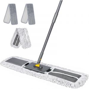 Balai Serpill&egrave;re Aluminium, Grande Balai Plat Professionnel avec Manche T&eacute;l&eacute;scopique, Coton Serpillere Professionnel avec 2 Microfibre Tampons, pour