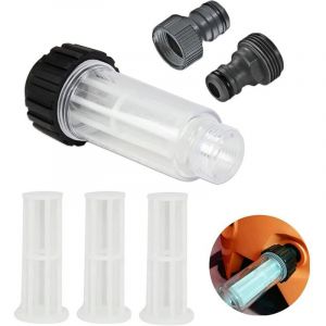 Filtre &agrave; Eau pour Nettoyeur Haute Pression, Pr&eacute;filtre Anti-Sable 3/4 Pouces avec 3 Cartouches et 2 Adaptateurs