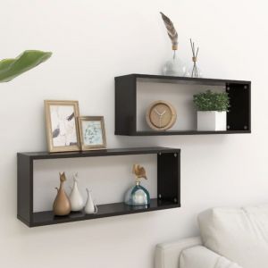 Bonnevie - Lot de 2 Étagères cube murales Armoire murale Meuble Étagère Noir 60x15x23 cm Aggloméré 81713