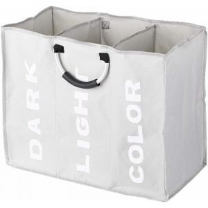 Fei Yu - Trieur à linge 3 compartiments, panier à linge pliable trieur sac à linge sac à linge de tri avec poignées en aluminium (gris clair)