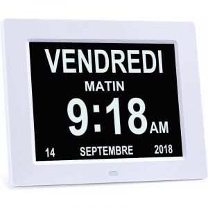 8" LCD Horloge Num&eacute;rique Calendrier avec Date, Jour et Heure Horloge Alzheimer pour Les Seniors,C'est pour Les Parents (Blanc)