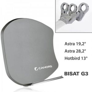 M-e - Antenne Parabole Multisatellite - Cahors smc Bisat - 3 sorties sans lnb, Gain 37,5 dB, Astra 19,2&deg;, Astra 28,2&deg;, Hotbird 13&deg; - Gris
