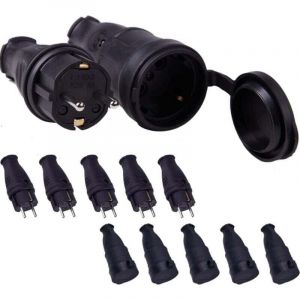 5 Sets Kit Fiche M&acirc;le + Prise Femelle 250V 16A 4000 W Fiche &Eacute;lectrique en Caoutchouc Broche IP44 Fiche d'Alimentation &Eacute;tanche - Pour c&acirc;ble de 0,5 &agrave; 3