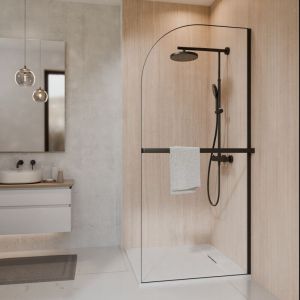 Schulte paroi de douche &agrave; l'italienne, 90x200 cm, paroi de douche fixe arrondie, Walk In r&eacute;versible, verre transparent 6 mm, porte-serviettes, noir