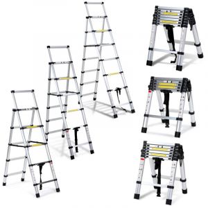 Swanew Echelle télescopique professionnel multifonction articulée 2,0 +2,3m, escabeau 6x7 marches pliable