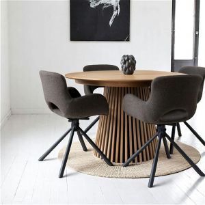 Pier Import - Table ronde extensible en ch&ecirc;ne clair avec pi&egrave;tement baguette (2 rallonges incluses) &oslash;120 cm / 160 cm / 200 cm amsterdam