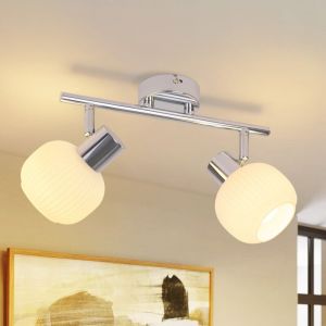 ZMH Plafonnier Blanc Couloir - Plafonnier 2 Ampoules Spot Int&eacute;rieur Abat-Jour en Verre Vintage Lampe de Couloir Morden E14 Spot pour Chambre Salon