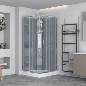Swiss Aqua Technologies Projet 90x90 cm set cabine de douche carr&eacute;e en verre s&eacute;curit avec receveur, syst&egrave;me de douche et profil&eacute;s (SATPROBOXQ90CRT)