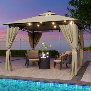 Devoko Tonnelle de Jardin 3x3m avec Lumi&egrave;re LED, Imperm&eacute;able Deluxe Tonnelle, Tonnelle de Jardin Exterieur, Tonnelles &agrave; Cadre M&eacute;tallique, Pergola