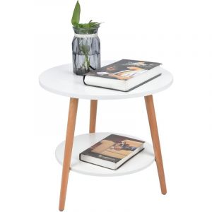 Petite table basse ronde pour apéritifs, table basse blanche à 2 niveaux, table basse moderne, petite table basse, table basse avec étagère de