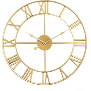 Horloge Murale Silencieuse, Chiffres Romains Modernes Grandes Horloge Murale, silencieuse en métal Rond sans tic-tac pour Salon, Cuisine, Chambres