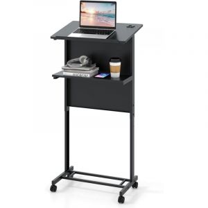 COSTWAY Podium Debout Mobile, Pupitre 108-122 cm pour Ordinateur Portable, Petit Bureau Debout Roulant, Plateau Incliné avec Rebord, Lutrin avec