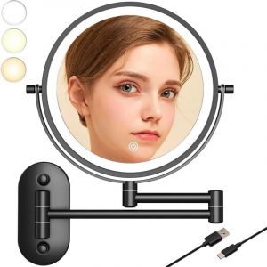 ZVD-Miroir Grossissant Lumineux De 8" avec LED Grossissant Lumineux Mural X 10 pour Coiffeuse D'hôtel, Salle De Bain Et Rasage Rechargeable par