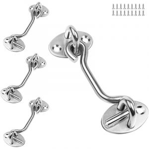2 Pi&egrave;ces 250mm Crochet Volet, 10 Pouces en Acier Inoxydable Crochet Fermeture Porte, Argent Loquet de Porte, Crochets de Portes avec &OElig;illets avec 8