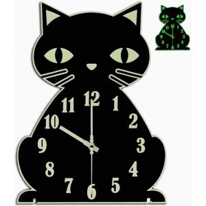Horloge murale chat phosphorescente &ndash; Horloge lumineuse silencieuse pour chambre, salon, d&eacute;coration int&eacute;rieure, mignonne et unique pour enfants,