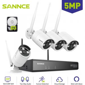 5MP Kit Caméra de Surveillance WiFi nvr 4×Caméras Vision Nocturne Interphone Bidirectionnel Sans fil cctv Système de Sécurité Vidéo 1TB - Sannce