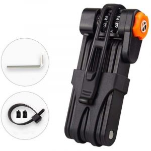 Antivol Pliable V&eacute;lo Trottinette Electrique Patinette, Cadenas V&eacute;lo Antivol R&eacute;sistant aux Cisailles, Cadenas Code 4 Chiffres ， 8 Maillons en Acier