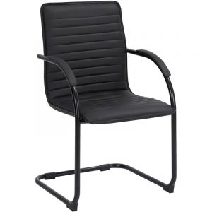 Décoshop26 - Chaise visiteur fauteuil de bureau avec accoudoirs assise en pvc noir piètement luge métallique noir 100003421