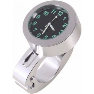 Horloge de guidon de moto, montre d'horloge de montage de lueur de guidon &eacute;tanche de moto argent&eacute;e pour la plupart des moto Cruiser Chopper, 4,3 x