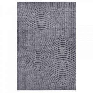 Tapis salon 80 x 120 cm motif g&eacute;om&eacute;trique, gris, structure relief originale, entretien aspirateur ou chiffon humide, design graphique