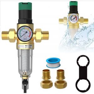 Filtre &agrave; r&eacute;trolavage avec r&eacute;ducteur de pression et manom&egrave;tre, interface 3/4 pouce, r&eacute;glable et r&eacute;utilisable, installation facile, pr&eacute;cision de